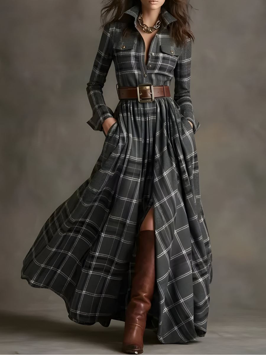 Nara™ | Robe Maxi à Carreaux Chic