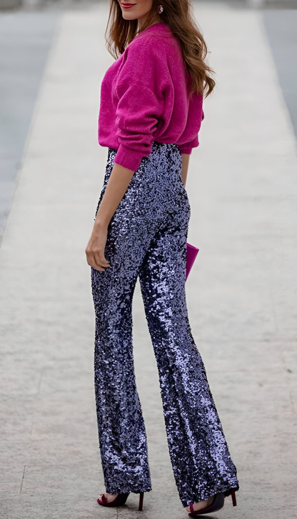 Zari™ | Pantalon Évasé à Paillettes Élégant